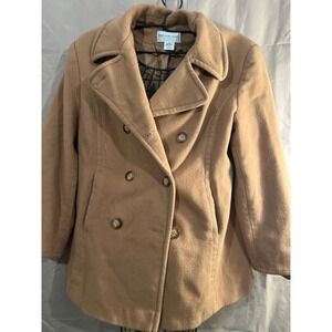 Preston York Camel Wool Blend Double Breasted Peacoat Jacket Women 14